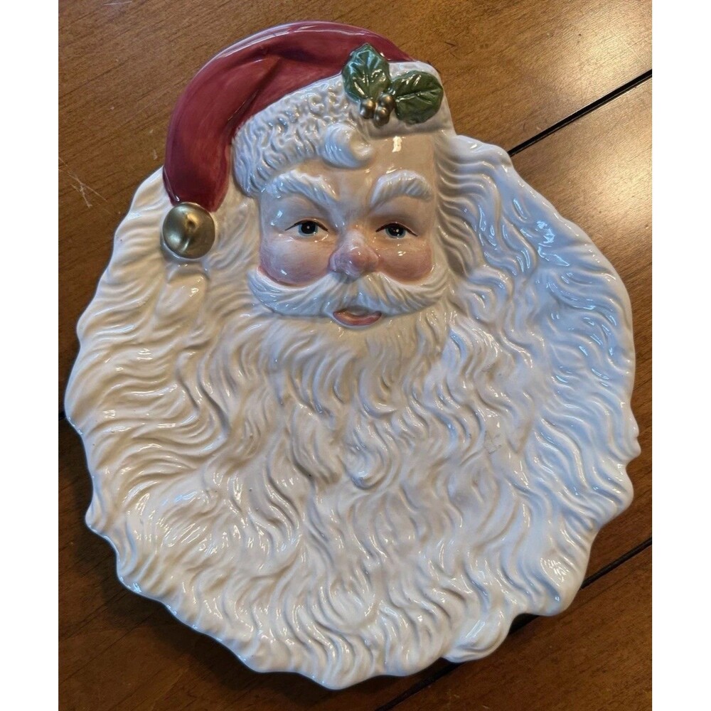 Fitz and Floyd OCI Santa St Nicholas Face Beard Cookie Plate Oct 1993 HAND PAINT
